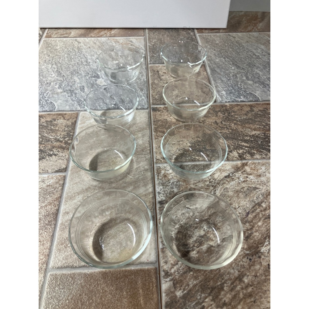 Vintage Pyrex Clear Glass Custard Cups Ramekins Set of 8 Ribbed Scalloped USA